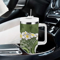 Green Polynesian Tribal Frangipani Tropical Vibe Tumbler With Handle LT14 - Polynesian Pride