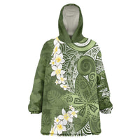 Green Polynesian Tribal Frangipani Tropical Vibe Wearable Blanket Hoodie LT14 One Size Green - Polynesian Pride
