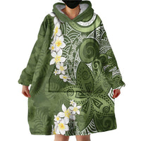 Green Polynesian Tribal Frangipani Tropical Vibe Wearable Blanket Hoodie LT14 - Polynesian Pride