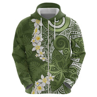 Green Polynesian Tribal Frangipani Tropical Vibe Zip Hoodie