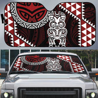 Red Aotearoa Niho Taniwha Auto Sun Shade Maori Mythology Tooth - Taniko Motifs - Polynesian Pride