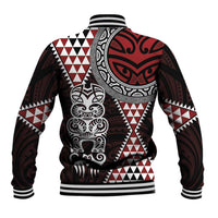 Red Aotearoa Niho Taniwha Baseball Jacket Maori Mythology Tooth - Taniko Motifs LT14 - Polynesian Pride