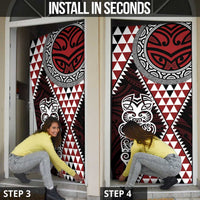 Red Aotearoa Niho Taniwha Door Cover Maori Mythology Tooth - Taniko Motifs - Polynesian Pride
