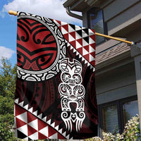Red Aotearoa Niho Taniwha Garden Flag Maori Mythology Tooth - Taniko Motifs LT14 - Polynesian Pride