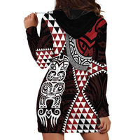 Red Aotearoa Niho Taniwha Hoodie Dress Maori Mythology Tooth - Taniko Motifs LT14 - Polynesian Pride