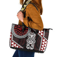 Red Aotearoa Niho Taniwha Leather Tote Bag Maori Mythology Tooth - Taniko Motifs LT14 Red - Polynesian Pride