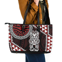 Red Aotearoa Niho Taniwha Leather Tote Bag Maori Mythology Tooth - Taniko Motifs LT14 - Polynesian Pride