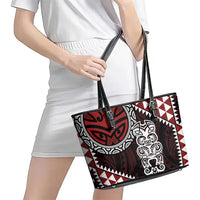 Red Aotearoa Niho Taniwha Leather Tote Bag Maori Mythology Tooth - Taniko Motifs LT14 - Polynesian Pride
