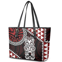 Red Aotearoa Niho Taniwha Leather Tote Bag Maori Mythology Tooth - Taniko Motifs LT14 - Polynesian Pride