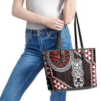 Red Aotearoa Niho Taniwha Leather Tote Bag Maori Mythology Tooth - Taniko Motifs LT14 - Polynesian Pride