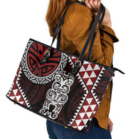 Red Aotearoa Niho Taniwha Leather Tote Bag Maori Mythology Tooth - Taniko Motifs LT14 - Polynesian Pride