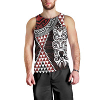 Red Aotearoa Niho Taniwha Men Tank Top Maori Mythology Tooth - Taniko Motifs LT14 - Polynesian Pride