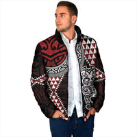 Red Aotearoa Niho Taniwha Padded Jacket Maori Mythology Tooth - Taniko Motifs - Polynesian Pride