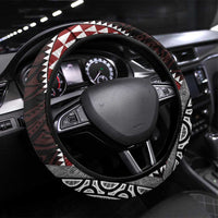 Red Aotearoa Niho Taniwha Steering Wheel Cover Maori Mythology Tooth - Taniko Motifs LT14 Universal Fit Red - Polynesian Pride