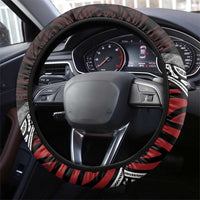Red Aotearoa Niho Taniwha Steering Wheel Cover Maori Mythology Tooth - Taniko Motifs LT14 - Polynesian Pride