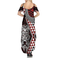 Red Aotearoa Niho Taniwha Summer Maxi Dress Maori Mythology Tooth - Taniko Motifs LT14 - Polynesian Pride