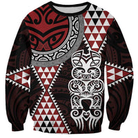 Red Aotearoa Niho Taniwha Sweatshirt Maori Mythology Tooth - Taniko Motifs LT14 Unisex Red - Polynesian Pride
