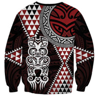 Red Aotearoa Niho Taniwha Sweatshirt Maori Mythology Tooth - Taniko Motifs LT14 - Polynesian Pride