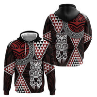 Red Aotearoa Niho Taniwha Zip Hoodie Maori Mythology Tooth - Taniko Motifs