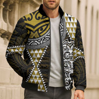 Yellow Aotearoa Niho Taniwha Bomber Puffer Jacket Maori Mythology Tooth - Taniko Motifs - Polynesian Pride