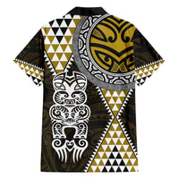 Yellow Aotearoa Niho Taniwha Family Matching Off The Shoulder Long Sleeve Dress and Hawaiian Shirt Maori Mythology Tooth - Taniko Motifs