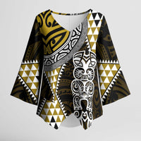 Yellow Aotearoa Niho Taniwha Kimono Sleeve Blouse Maori Mythology Tooth - Taniko Motifs - Polynesian Pride