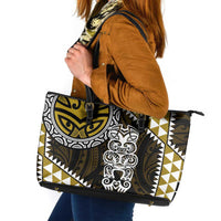 Yellow Aotearoa Niho Taniwha Leather Tote Bag Maori Mythology Tooth - Taniko Motifs LT14 Yellow - Polynesian Pride