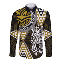 Yellow Aotearoa Niho Taniwha Long Sleeve Button Shirt Maori Mythology Tooth - Taniko Motifs LT14 Unisex Yellow - Polynesian Pride