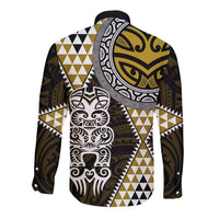 Yellow Aotearoa Niho Taniwha Long Sleeve Button Shirt Maori Mythology Tooth - Taniko Motifs LT14 - Polynesian Pride