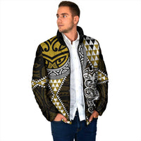 Yellow Aotearoa Niho Taniwha Padded Jacket Maori Mythology Tooth - Taniko Motifs - Polynesian Pride
