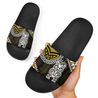 Yellow Aotearoa Niho Taniwha Slide Sandals Maori Mythology Tooth - Taniko Motifs - Polynesian Pride