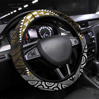 Yellow Aotearoa Niho Taniwha Steering Wheel Cover Maori Mythology Tooth - Taniko Motifs LT14 Universal Fit Yellow - Polynesian Pride