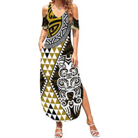 Yellow Aotearoa Niho Taniwha Summer Maxi Dress Maori Mythology Tooth - Taniko Motifs LT14 Women Yellow - Polynesian Pride