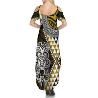 Yellow Aotearoa Niho Taniwha Summer Maxi Dress Maori Mythology Tooth - Taniko Motifs LT14 - Polynesian Pride