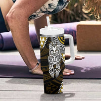 Yellow Aotearoa Niho Taniwha Tumbler With Handle Maori Mythology Tooth - Taniko Motifs LT14 - Polynesian Pride