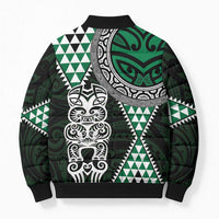Green Aotearoa Niho Taniwha Bomber Puffer Jacket Maori Mythology Tooth - Taniko Motifs - Polynesian Pride