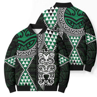 Green Aotearoa Niho Taniwha Bomber Puffer Jacket Maori Mythology Tooth - Taniko Motifs - Polynesian Pride