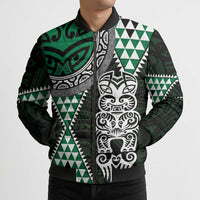 Green Aotearoa Niho Taniwha Bomber Puffer Jacket Maori Mythology Tooth - Taniko Motifs - Polynesian Pride
