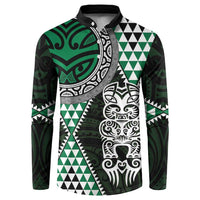 Green Aotearoa Niho Taniwha Button Sweatshirt Maori Mythology Tooth - Taniko Motifs LT14 Green - Polynesian Pride