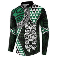 Green Aotearoa Niho Taniwha Button Sweatshirt Maori Mythology Tooth - Taniko Motifs LT14 - Polynesian Pride