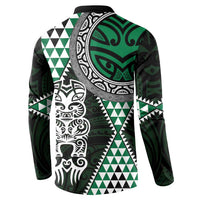 Green Aotearoa Niho Taniwha Button Sweatshirt Maori Mythology Tooth - Taniko Motifs LT14 - Polynesian Pride