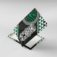 Green Aotearoa Niho Taniwha Canvas Wall Art Maori Mythology Tooth - Taniko Motifs LT14 With Frame Green - Polynesian Pride