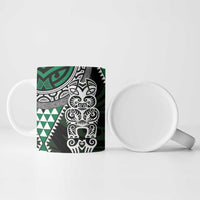 Green Aotearoa Niho Taniwha Ceramic Mug Maori Mythology Tooth - Taniko Motifs - Polynesian Pride