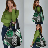 Green Aotearoa Niho Taniwha Grocery Bag Maori Mythology Tooth - Taniko Motifs LT14 - Polynesian Pride