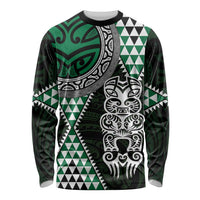 Green Aotearoa Niho Taniwha Long Sleeve Shirt Maori Mythology Tooth - Taniko Motifs LT14 Unisex Green - Polynesian Pride