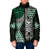 Green Aotearoa Niho Taniwha Padded Jacket Maori Mythology Tooth - Taniko Motifs - Polynesian Pride