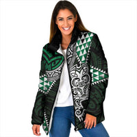 Green Aotearoa Niho Taniwha Padded Jacket Maori Mythology Tooth - Taniko Motifs - Polynesian Pride