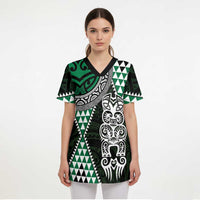 Green Aotearoa Niho Taniwha Scrub Top Maori Mythology Tooth - Taniko Motifs LT14 - Polynesian Pride