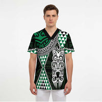 Green Aotearoa Niho Taniwha Scrub Top Maori Mythology Tooth - Taniko Motifs LT14 - Polynesian Pride