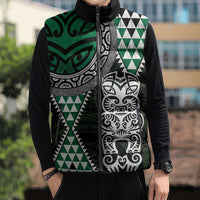 Green Aotearoa Niho Taniwha Sleeveless Puffer Jacket Maori Mythology Tooth - Taniko Motifs - Polynesian Pride